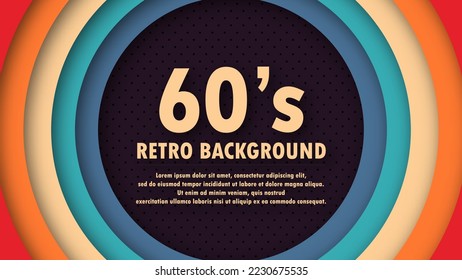 Abstrakter 1960er-Jahre-perforierter Hintergrund mit Retrofarben und Kreiselementen. Funky Design im futuristischen Retro-Stil. Vektorgrafik.