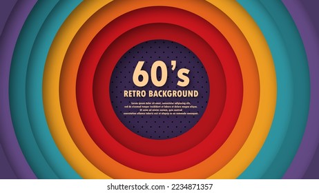 Abstrakter 1960er-Jahre-perforierter Hintergrund mit Retrofarben und Kreiselementen. Funky Design im futuristischen Retro-Stil. Vektorgrafik.