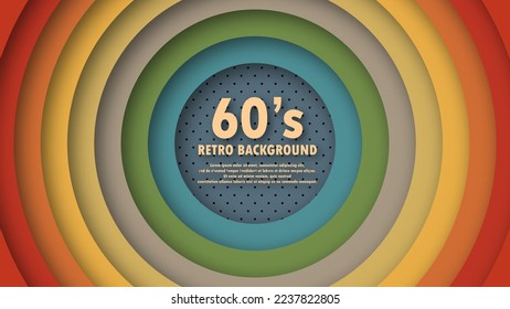 Abstract 1960's perforation background with retro colors and circles element. Funky design in futuristic retro style. Vector illustration.