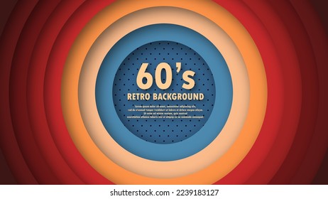 Abstract 1960's perforation background with retro colors and circles element. Funky design in futuristic retro style. Vector illustration.