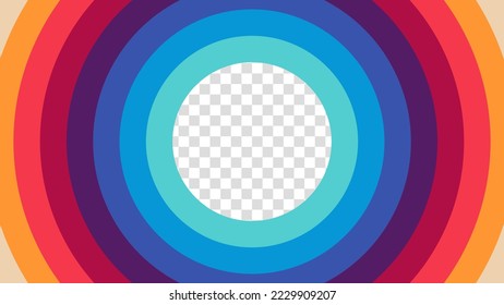 Abstract 1970's 1980's 1960's background with circles element and retro colors. Design in futuristic retro style with transparent circle. Vector funky illustration.