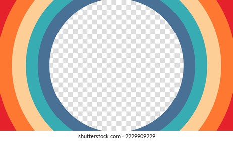 Abstract 1970's 1980's 1960's background with circles element and retro colors. Design in futuristic retro style with transparent circle. Vector funky illustration.