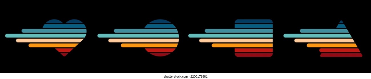 Abstract 1970's background design in futuristic retro style with colorful lines. Vector illustration. Vintage Striped elements, Posters, Banner Samples, Retro Colors from the 1970s 1980s, 70s, 80s