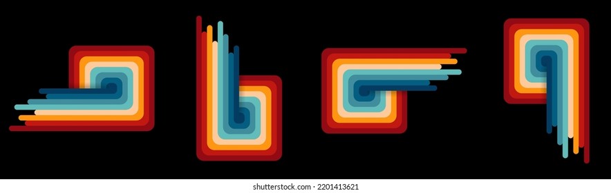 Abstract 1970's background design in futuristic retro style with colorful lines. Vector illustration. Vintage Striped elements, Posters, Banner Samples, Retro Colors from the 1970s 1980s, 70s, 80s	
