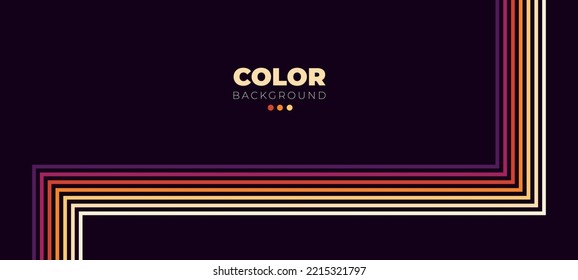 Resumen del diseño de fondo de los años 70 en estilo retro futurista con líneas coloridas. Resumen líneas simples de rayas de color en estilo retro. diseño de fondo oscuro de líneas coloridas.  Ilustración vectorial. 