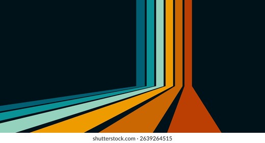 Abstract 1970's background design in futuristic retro style with colorful lines. Vector illustration.