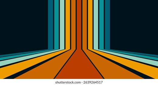 Abstract 1970's background design in futuristic retro style with colorful lines. Vector illustration.