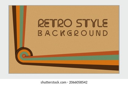 Abstraktes Hintergrunddesign der 70er Jahre in einfachem Retro-Stil mit Streifen. Einfaches Retro-Hintergrund mit abgerundetem gestreiftem Design-Element in Farbe. Vektorgrafik.
