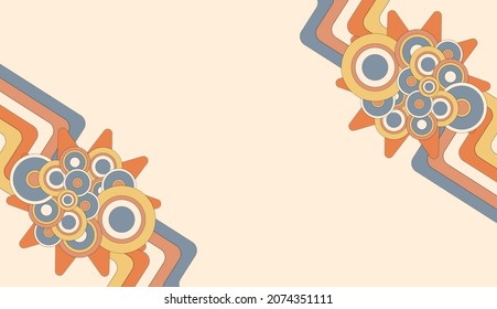 Resumen del diseño de fondo de los años 70 en un sencillo estilo retro con rayas. Sencillo fondo retro con elementos de diseño de rayas redondeadas en color. Ilustración vectorial.