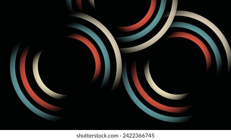 Abstract 1970's black background design in simple retro style with stripes. Vector illustration