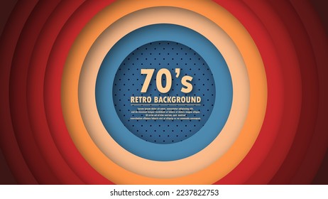 Abstract 1970's perforation background with retro colors and circles element. Funky design in futuristic retro style. Vector illustration.