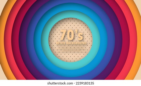 Abstract 1970's perforation background with retro colors and circles element. Funky design in futuristic retro style. Vector illustration.