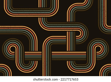 Abstract 1970s retro stripes poster. Vintage halftone, retro color texture pattern flat vector background illustration. Groovy retro 70s style cover