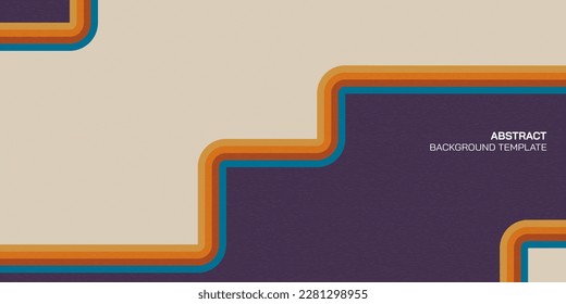 Abstract 1970's style colorful stripes frame on light brown and purple background with blank space.