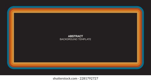 Abstract 1970's style colorful stripes rectangle frame black background with blank space.