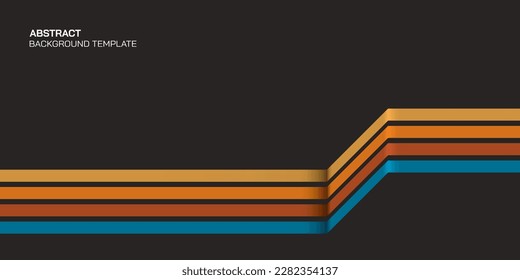 Abstract 1970's style colorful stripes frame on dark gray background with blank space.