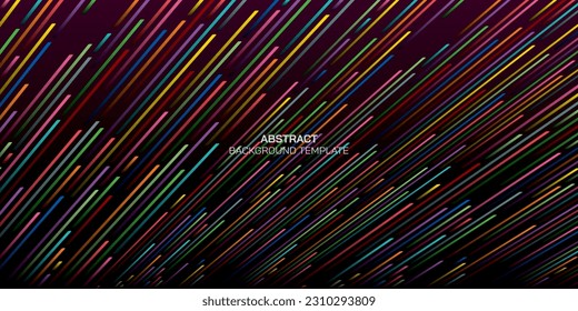 Abstract 1970's style colorful stripes pattern on dark purple background with blank space.