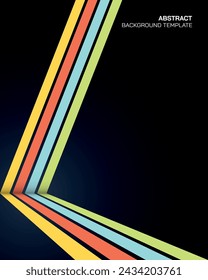 Abstract 1970's style colorful stripes on black background vertical shape with blank space.