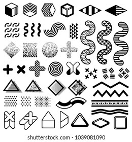 Abstract 1980s fashion vector elements for memphis design. Modern graphic shapes for trendy patterns. Trendy geometric hipster simple elements illustration