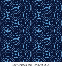 Abstract 2 colour outline round seamless textured pattern background.Abstract circle seamless pattern.Modern style texture. Vector illustration on indigo blue background pattern.
