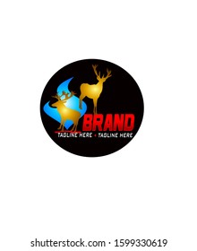 Abstract 2 deer as a Brand isolated black with gold texture. Deer looking for water. Logo type