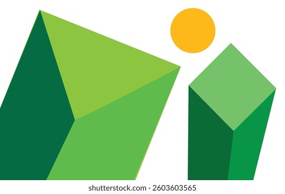 abstract 2 green blocks with yellow circle on top