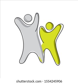 abstract 2 two people logo template vector design. the concept of motivated people unity symbol with hands together