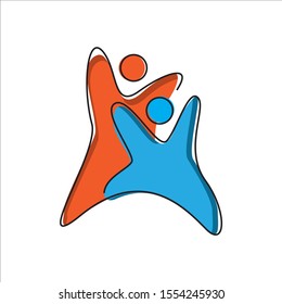 abstract 2 two people logo template vector design. the concept of motivated people unity symbol with hands together