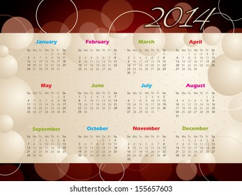 Abstract 2014 calendar design with bubbles and circles
