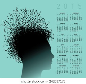 An abstract 2015 music calendar for Print or Web