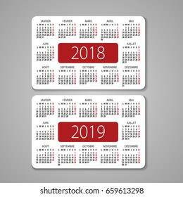Abstract 2017 and 2018 French pocket vector calendar 