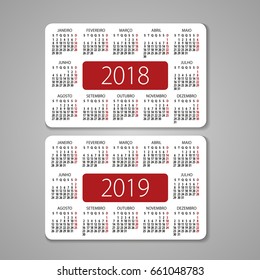 Abstract 2017 and 2018 pocket Portuguese vector calendar