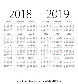 Abstract 2017 and 2018 Portuguese vector calendar