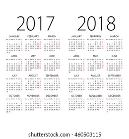 Abstract 2017 and 2018 vector calendar with Monday the first day of week