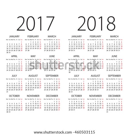 Abstract 2017 and 2018 vector calendar with Monday the first day of week