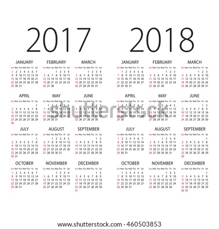 Abstract 2017 and 2018 vector calendar with Sunday the first day of week