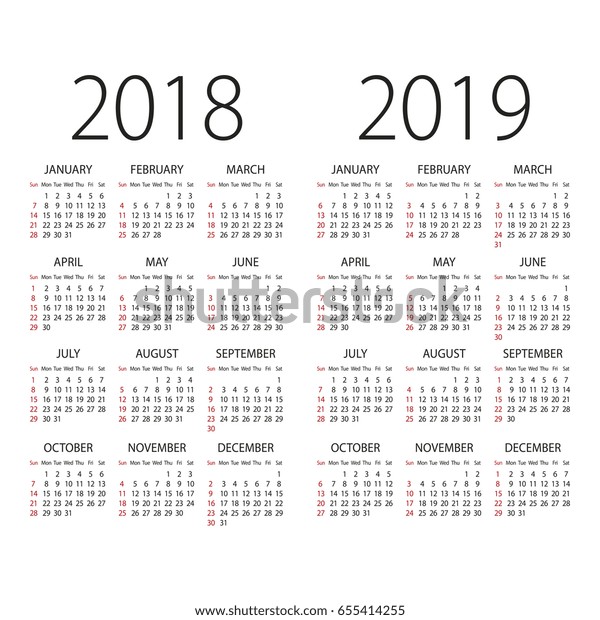 抽象的な18年と19年のベクター画像カレンダー 日曜日が週の最初の日 のベクター画像素材 ロイヤリティフリー