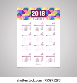 Abstract 2018 new year wall calendar design with minimal shapes