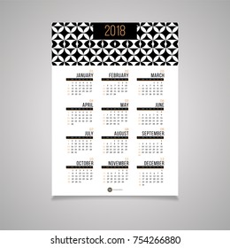 Abstract 2018 new year wall calendar design with simple and stylish round pattern.