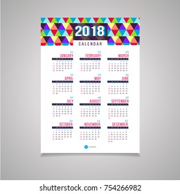 Abstract 2018 new year wall calendar design with polygon pattern