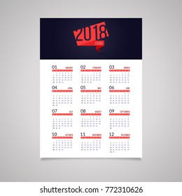 Abstract 2018 new year wall calendar design with geometric shapes.