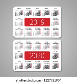 Abstract 2019 and 2020 French pocket vector calendar. Organizer template.