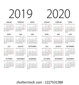 Abstract 2019 and 2020 German vector calendar. Organizer template.