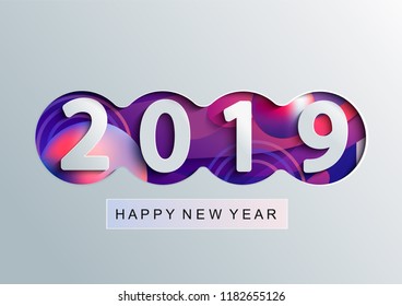 Abstract 2019 Creative happy new year card in paper style for your seasonal holidays flyers, greetings and invitations cards and christmas themed congratulations and banners. Vector illustration.