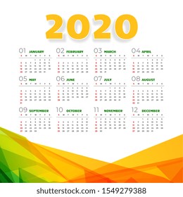 abstract 2020 calendar design in geometric style