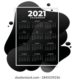 abstract 2021 new year calendar in fluid style design