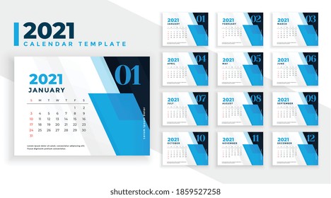 abstract 2021 new year calendar in blue geometric shapes style