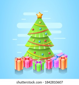 Abstract 2021 Tree With Gifts Card Creative Holiday Background Happy New Year Design Elements Decor Vector Shadow