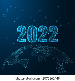 Abstract 2022 happy New Year to the world concept banner with globe map