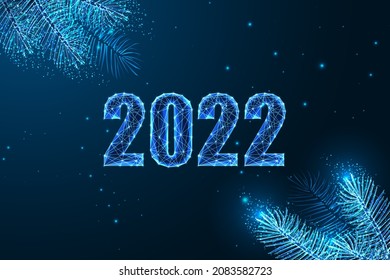 Abstract 2022 Happy New Year digital web banner template decorated by evergreen branches